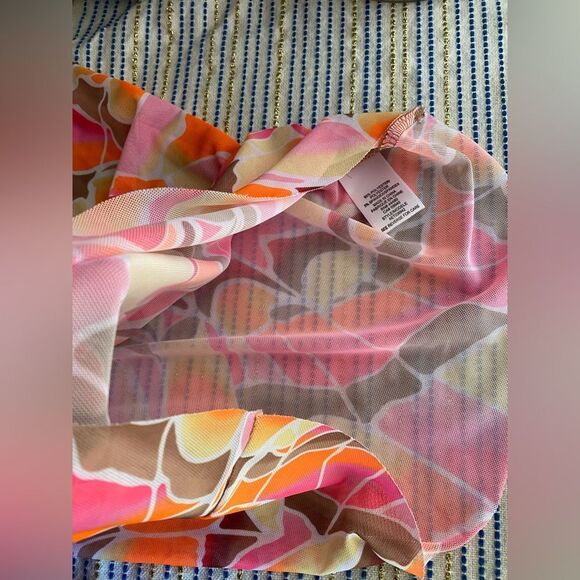 AFRM Zoe Mock Neck Mesh Top Pink Sheer Abstract Womens Size S/P - Picture 11 of 12